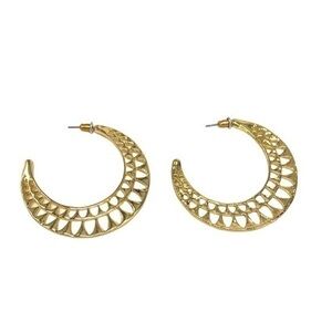 Boho Gold Cutout Crescent Hoop Earrings Festival Style statement‎ Jewelry